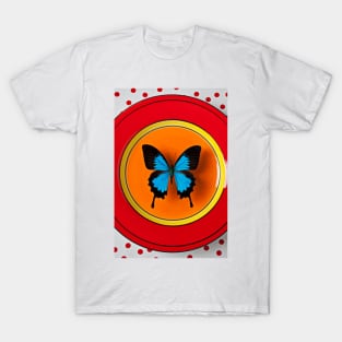 Blue Butterfly On Red Plate T-Shirt